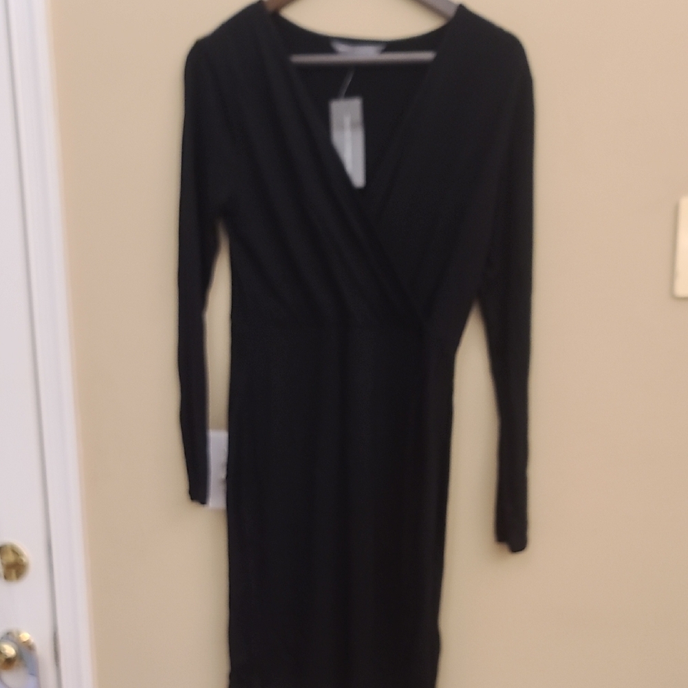 French Connection Black Long Sleeve V-Neck Sheath Dress